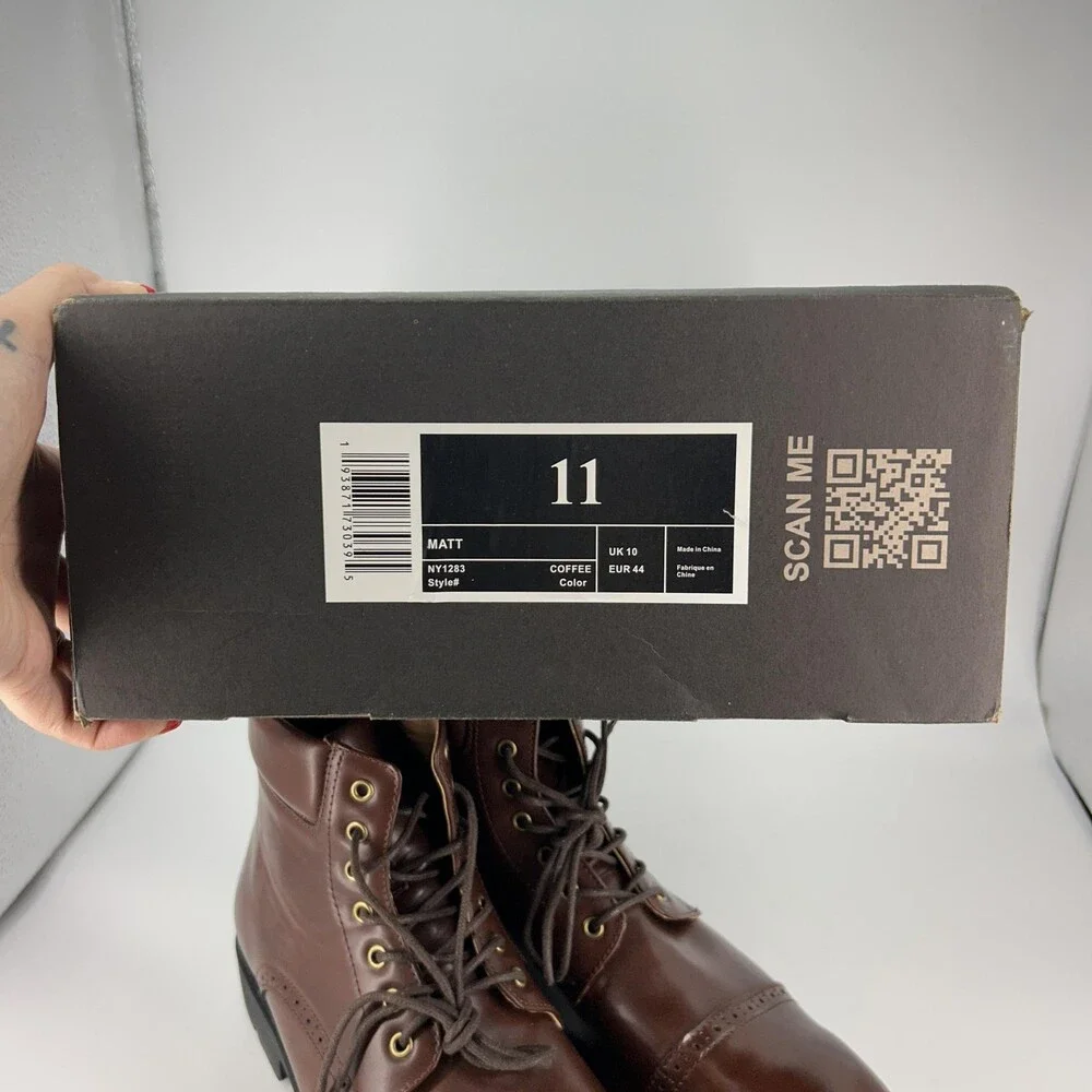 NY&C Matt Combat Boots Mens Size 11 Brown Coffee Cap Toe Lace Up Ankle NY1283